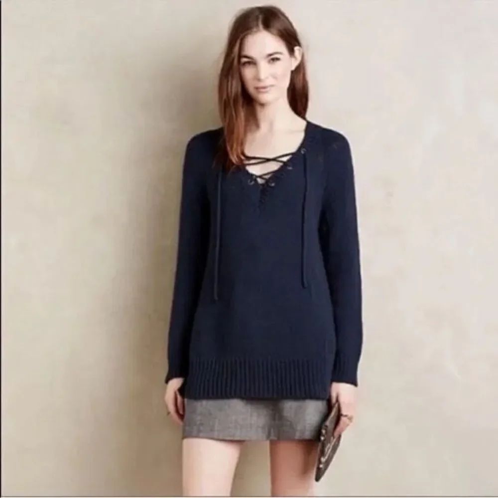 ✨MOTH Ashbury Blue Knit Lace Up V Neck Sweater✨